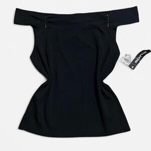 NWT VTG 90s Sonia Black & Multicolor Beaded Off the Shoulder Whimsy Ribbed Top L